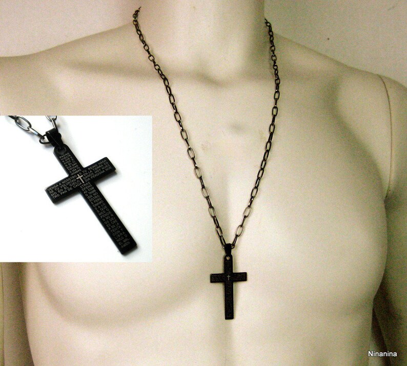 Collier Chaîne Croix En Acier Inoxydable Pour Homme - Maille Vénitienne 4mm, Croix Zircon Noir, Longueur 50cm - 10