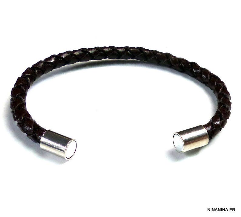 Armband gevlochten leer liefdevolle massieve zilveren gesp N4970 afbeelding 3