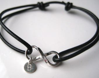 Bracelet cuir et infini argent massif personnalisé N3271