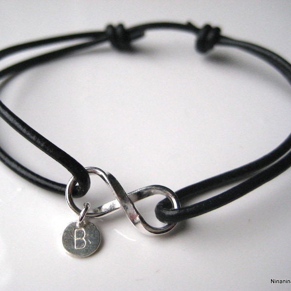 Bracelet cuir et infini argent massif personnalisé N3271