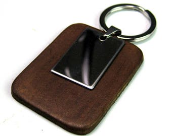 Keychain leather and stainless steel N3631