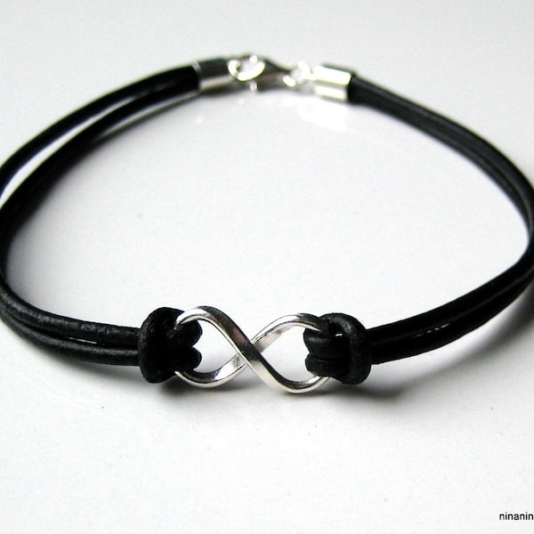 Bracelet mixte cuir et infini argent 925 N2782