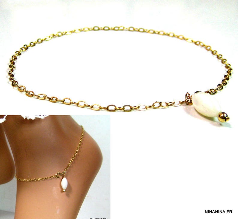gold filled Gold plated ankle chain and mother of Pearl N2556