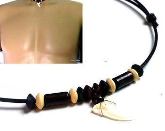 Man leather N2490 mako shark tooth necklace