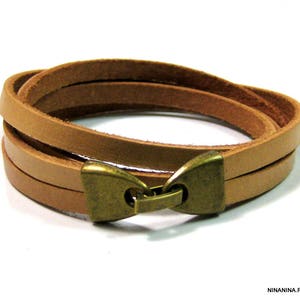 Bracelet homme cuir et métal bronze N2301 image 4