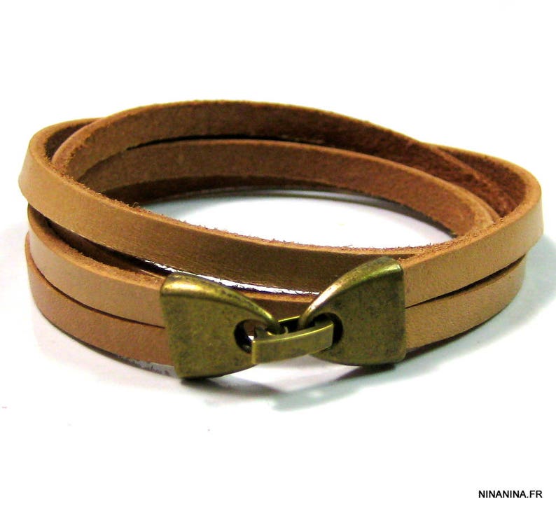 Bracelet homme cuir et métal bronze N2301 image 4