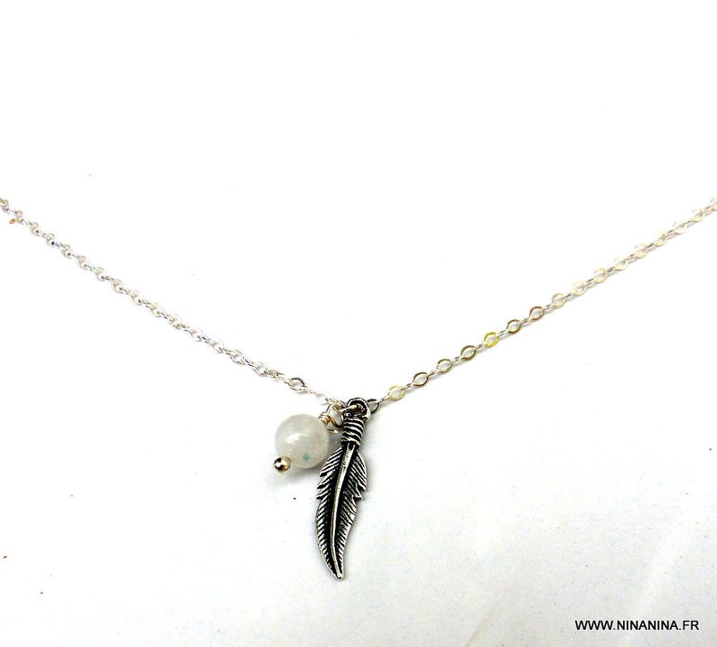 Chaine de taille plume Argent 925 massif pierre de lune N5959 image 2