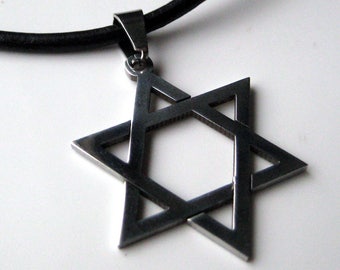 Men's leather necklace and star of david stainless steel N3361bis