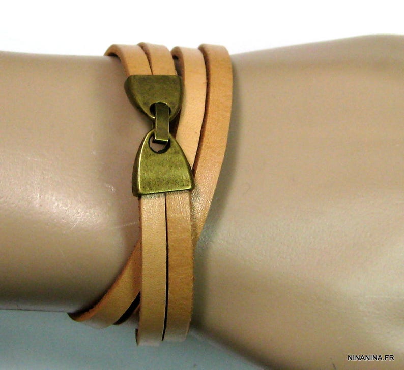 Bracelet homme cuir et métal bronze N2301 image 6