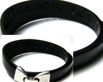 Bracciale personalizzato, cuoio e metallo argento N3755