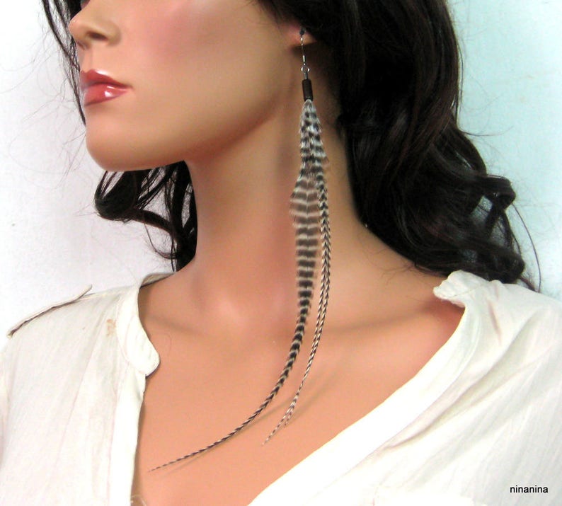 Long feather earrings N3720 image 1