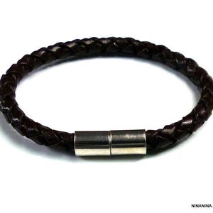 Armband gevlochten leer liefdevolle massieve zilveren gesp N4970 afbeelding 1