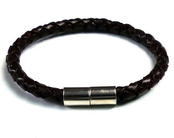 Sterling Silver magnetic clasp N4970 braided leather bracelet