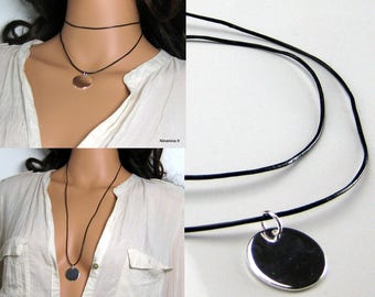 Leather cord necklace and silver plated N1224