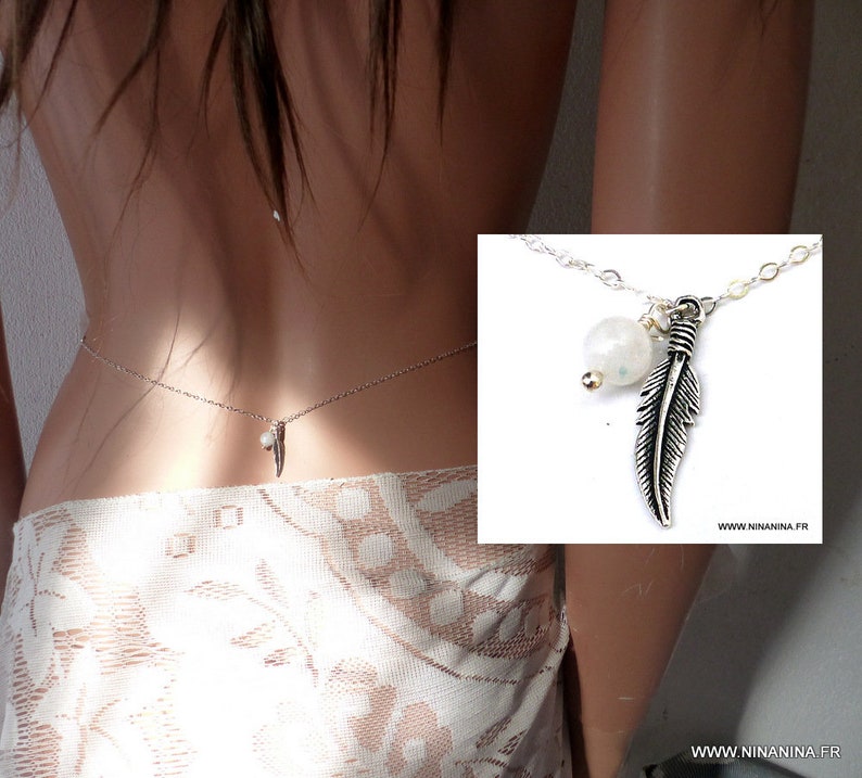 Feather waist chain Silver 925 solid Moonstone N5959 image 1