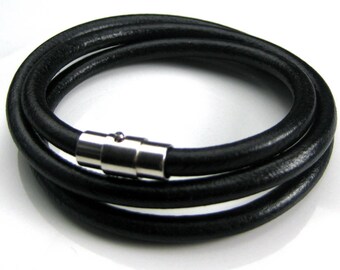 Mens leather N3468 magnetic clasp bracelet