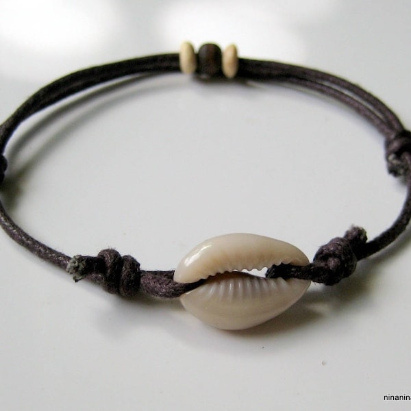 Bracelet coton ciré mixte coquillage grain de café N2787