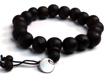 Bracelet homme perles bois et acier inoxydable  N3625