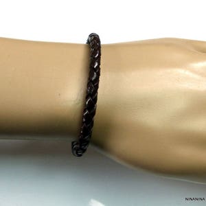 Armband gevlochten leer liefdevolle massieve zilveren gesp N4970 afbeelding 4