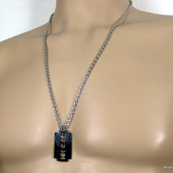 Collier pendentif lame rasoir acier inoxydable N3528