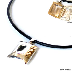 Collier cordon cuir et porte-photo argent 925 N3521 image 2