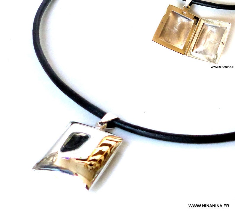 Collier cordon cuir et porte-photo argent 925 N3521 image 2