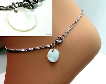 Ankle stainless steel chain and mother of Pearl N3593