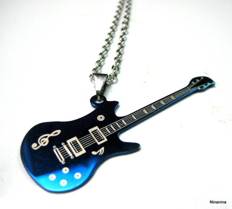 Collier pendentif guitare bleue acier N3626 image 1