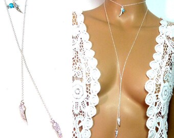 Long necklace turquoise silver plated necklace N5321