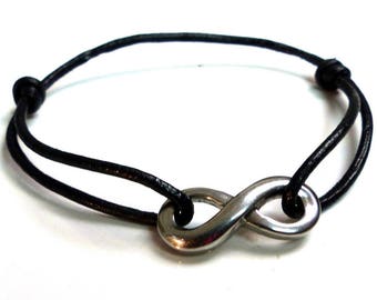 Bracelet infini cuir et acier inoxydable N3956