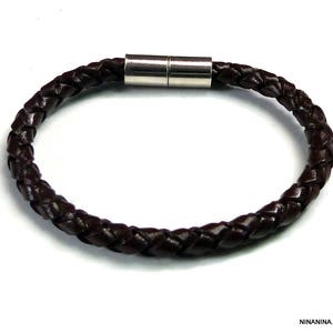 Armband gevlochten leer liefdevolle massieve zilveren gesp N4970 afbeelding 5