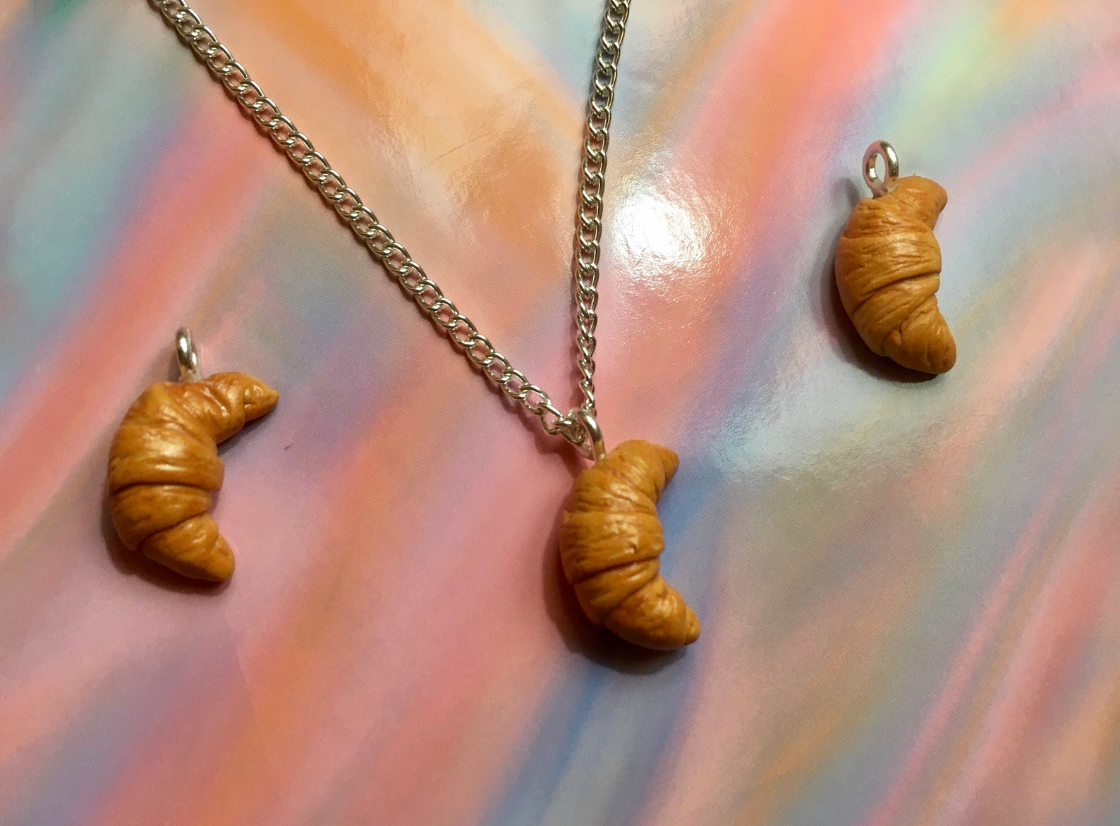 Cute Handmade Polymer Clay Croissant Necklace Etsy