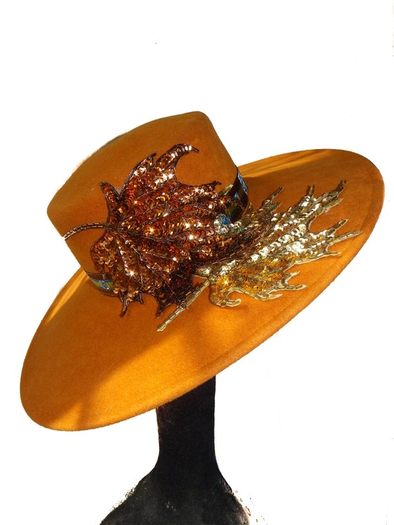 Wests Turquoise Style Of Individuality Wide Brim Wool Felt Hat In FALLS Pumpkin With Sparkles! Wests Turquoise Style Of Individuality Wide Brim Wool Felt Hat In FALLS Pumpkin With Sparkles!