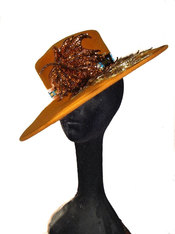 Wests Turquoise Style Of Individuality Wide Brim Wool Felt Hat In FALLS Pumpkin With Sparkles! Wests Turquoise Style Of Individuality Wide Brim Wool Felt Hat In FALLS Pumpkin With Sparkles!