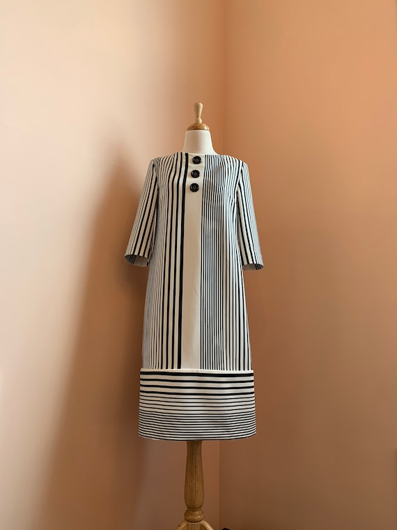 black and cream striped dress Petal and Pup Women's Henry Striped Midi Dress