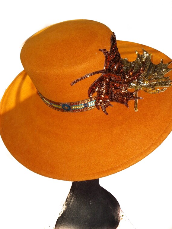 Wests Turquoise Style Of Individuality Wide Brim Wool Felt Hat In FALLS Pumpkin With Sparkles! Wests Turquoise Style Of Individuality Wide Brim Wool Felt Hat In FALLS Pumpkin With Sparkles!