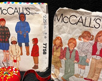 McCall's 6708,7758 Boys & Girls vintage blouse, pants, skirts, vest, with quilted coat  patterns Size 4-5