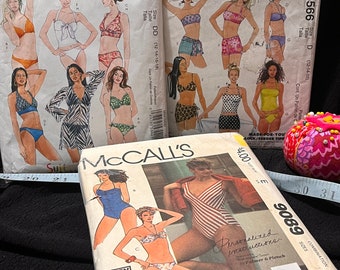 McCall's bathing suits 80's-90's 3566-5400-9089 one-piece and two-piece's with coverup's Size's 12-18