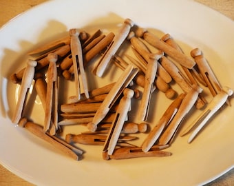 Vintage Wooden Clothespins, Lot of 30 Wood Clothespins, Rustic Country Farmhouse Laundry Room Decor, Craft Supplies