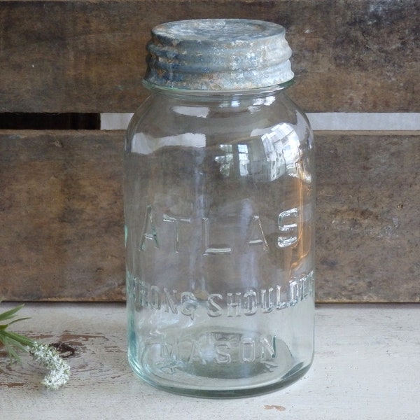 Atlas Strong Shoulder Mason Jar with Zinc Lid, Clear Hazel Atlas Canning Jar