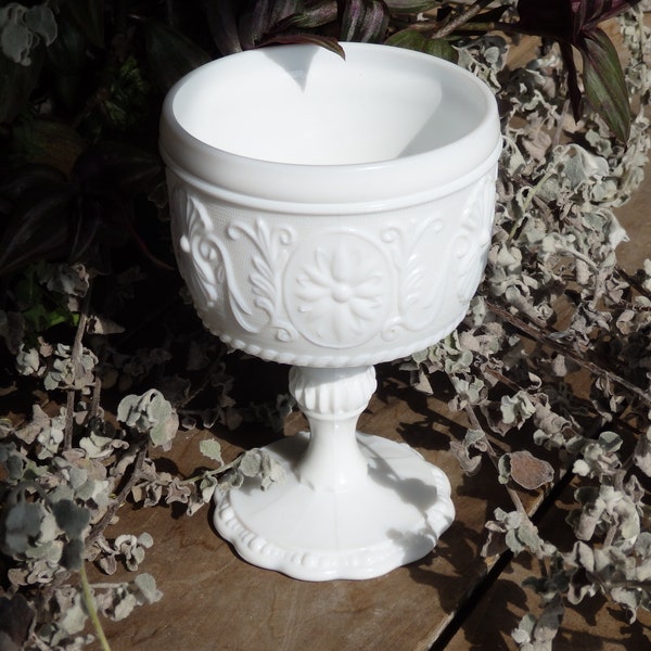 Vintage White Glass Compote, Milk Glass Vase/Planter/Candy Dish