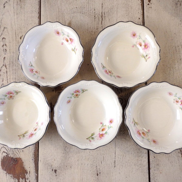 Homer Laughlin Virginia Rose Fruit/Dessert Bowls Set of 5, Vintage China Berry Bowls Made in USA