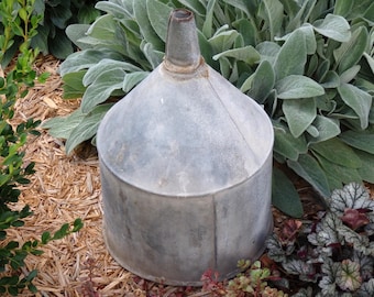 Extra Large Vintage Galvanized Farm Funnel, Old 18.5" x 12.25" Metal Water Oil Gas Funnel