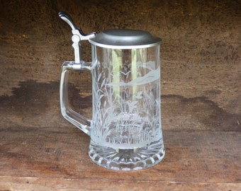 Vintage Fishing Beer Stein, Fisherman's Beer Mug, Vintage Glass Beer Stein