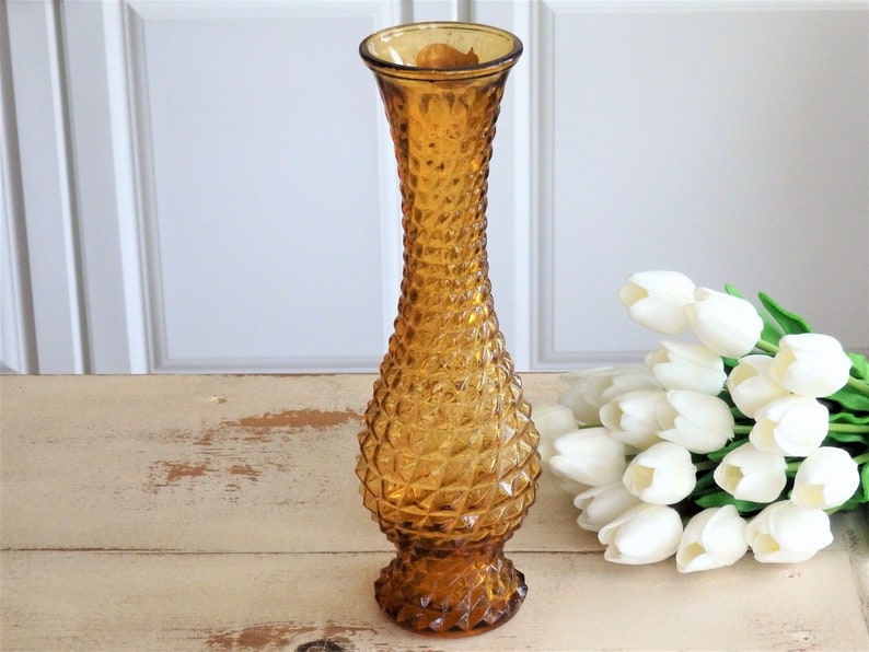 Rossini Italian Amber Empoli Glass Vase Hand Made Diamond Etsy