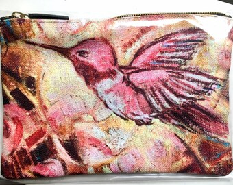 Trousse moyenne "Colibri rose"