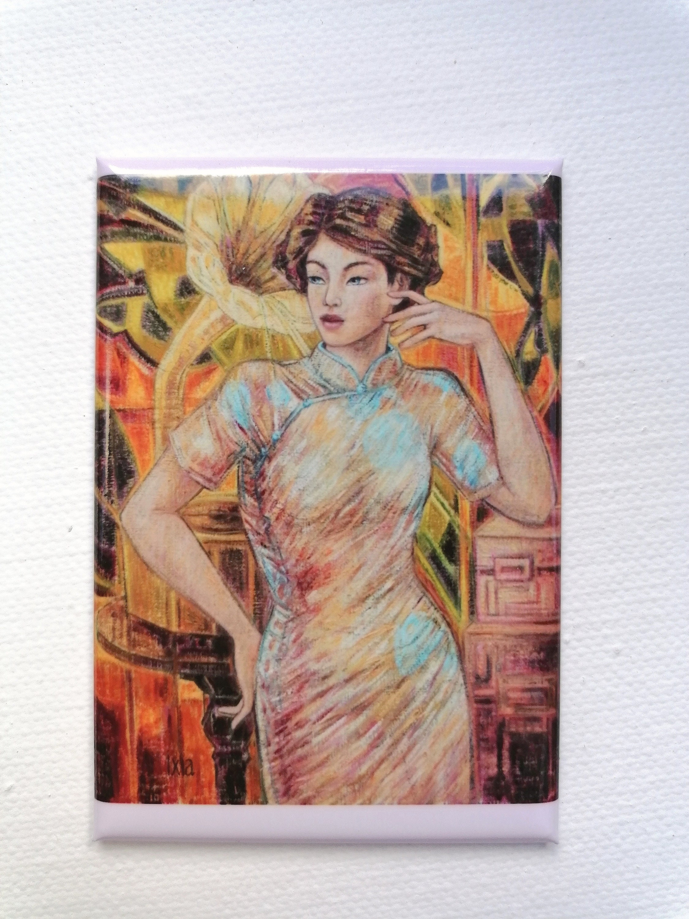 Magnet Luxe Illustré Jeune Beauté Au Gramophone