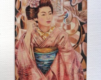 Magnet "luxury" illustrated "Japanese with cranes"