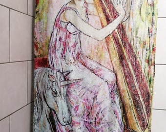 Badhanddoek "De Dames met de Eenhoorn: Horen" 70 x 140 cm