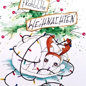 Weihnachtskarte/Windhund/Fröhliche Weihnachten/Grußkarte/Klappkarte